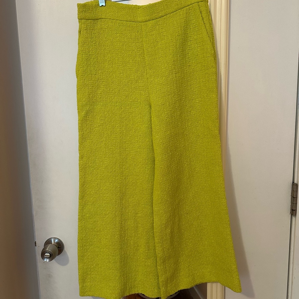 Vibrant Yellow-Green Wide-Leg Zara Pants
